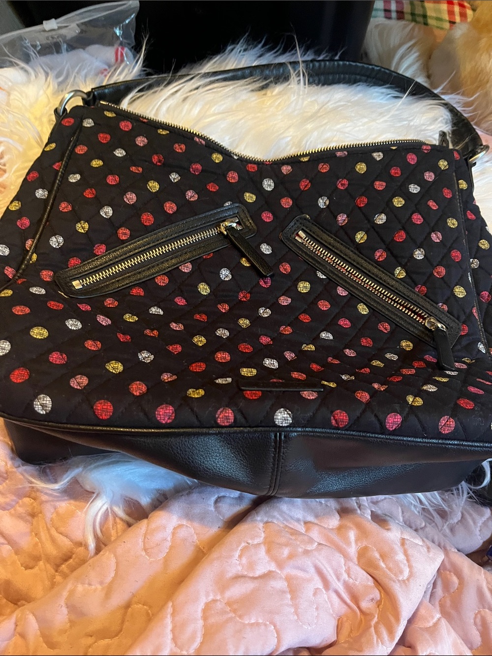 Vera Bradley Black Quilted Shoulder Bag with Red, Gold & Silver Dots